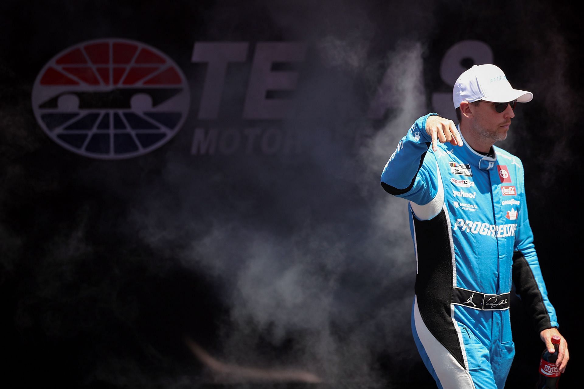 Denny Hamlin gestures before the NASCAR Cup Series Würth 400 at Texas Motor Speedway. Source: Getty